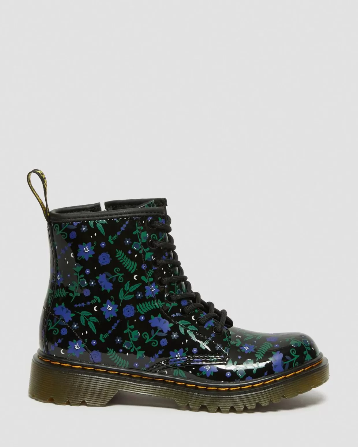 UNISEX Dr. Martens Stivali stringati 1460 Mystic per bambini con motivo floreale in pelle verniciata