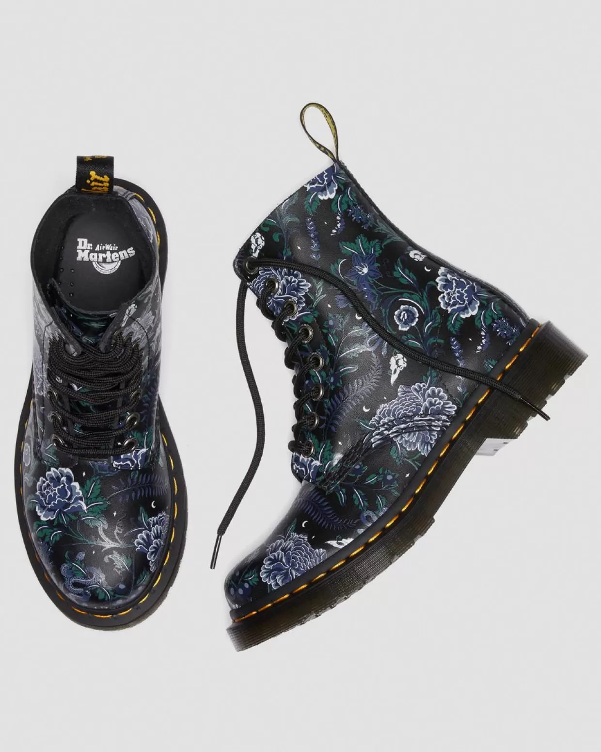 WOMENS Dr. Martens Stivali stringati 1460 Pascal in pelle Mystic con motivi floreali