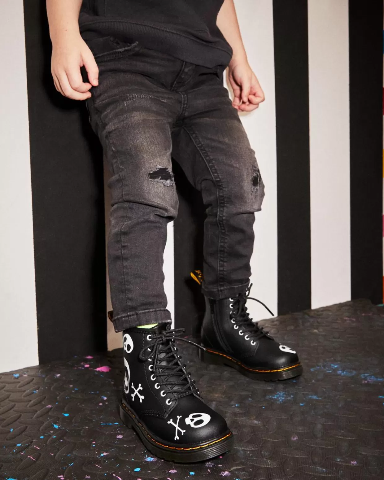 Dr. Martens Stivali stringati primi passi in pelle 1460 Skull & Bones